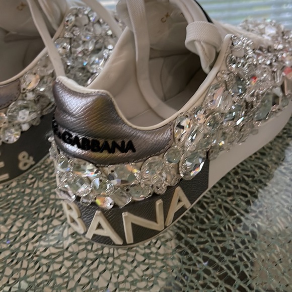 Dolce & Gabbana Portofino Crystal Embellished Leather Sneakers - Picture 16 of 16